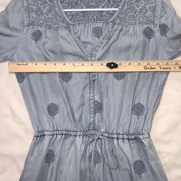 Anthropologie Holding Horses Dress Size XS Blue Chambray Plumage Embroidery READ - Picture 7 of 14